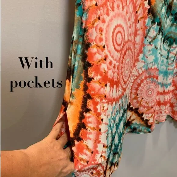 V neck/back multicolored tunic w/pockets - Picture 3 of 15